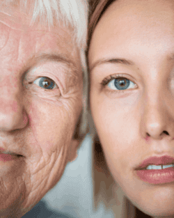 Picture of a grand mother and grand daughter with focus on their eyes, Age-related Macular Degeneration